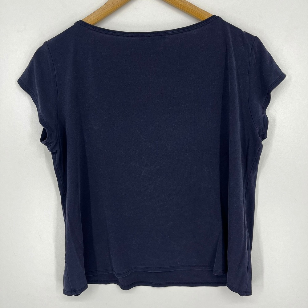 Eileen Fisher Petite Navy Blue 100% Silk Jersey Scoop Neck Cap Sleeve Top PL - Picture 2 of 12